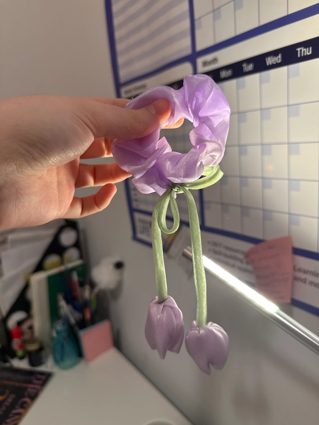Lavender Tulip Scrunchie with Dangles