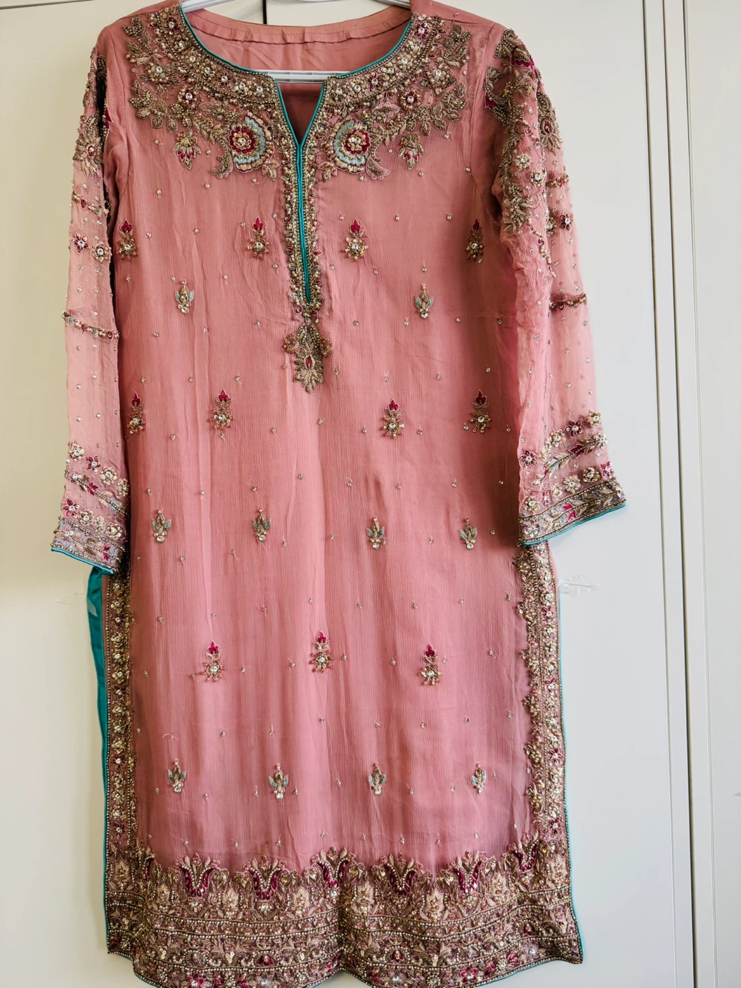 Pink Embroidered Kurti with Salwar Kameez Dupatta