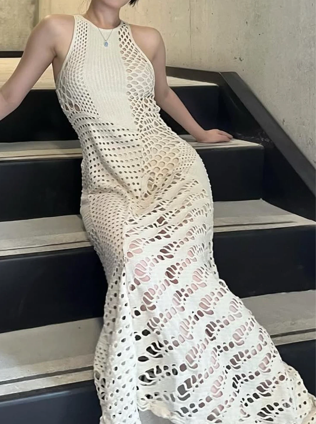 White Crochet Maxi Dress