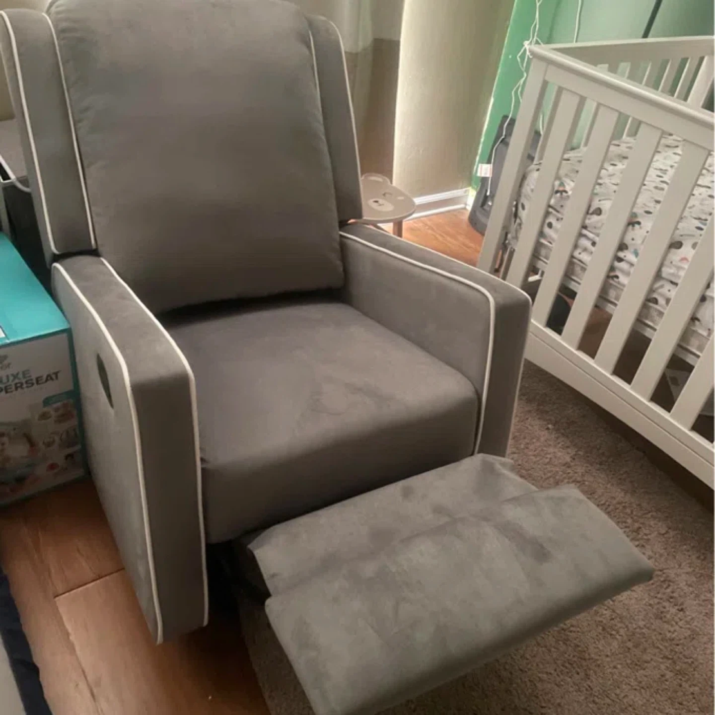 Gray Upholstered Glider Rocker with Ottoman