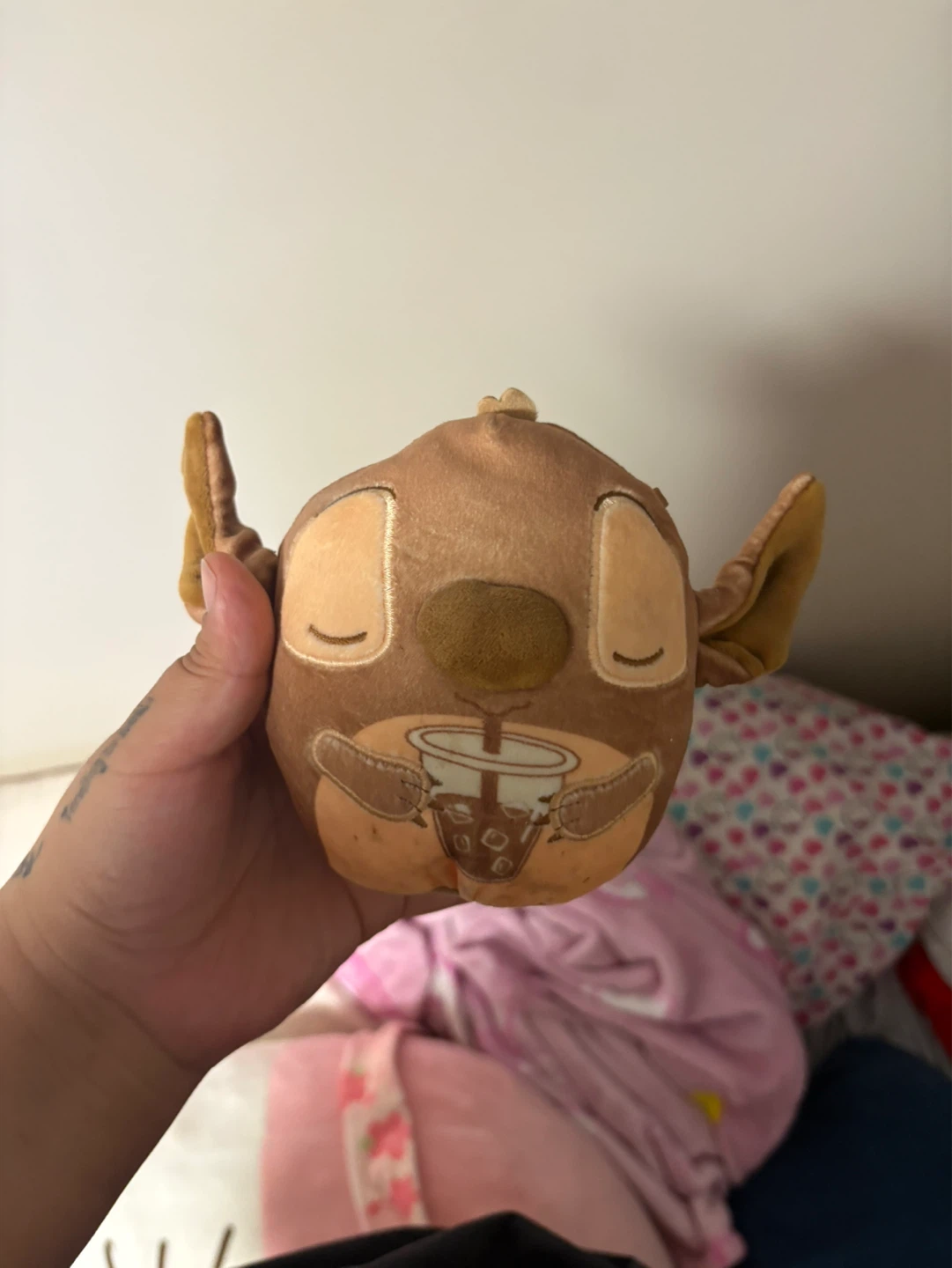 Brown Plush Toy with Boba Drink