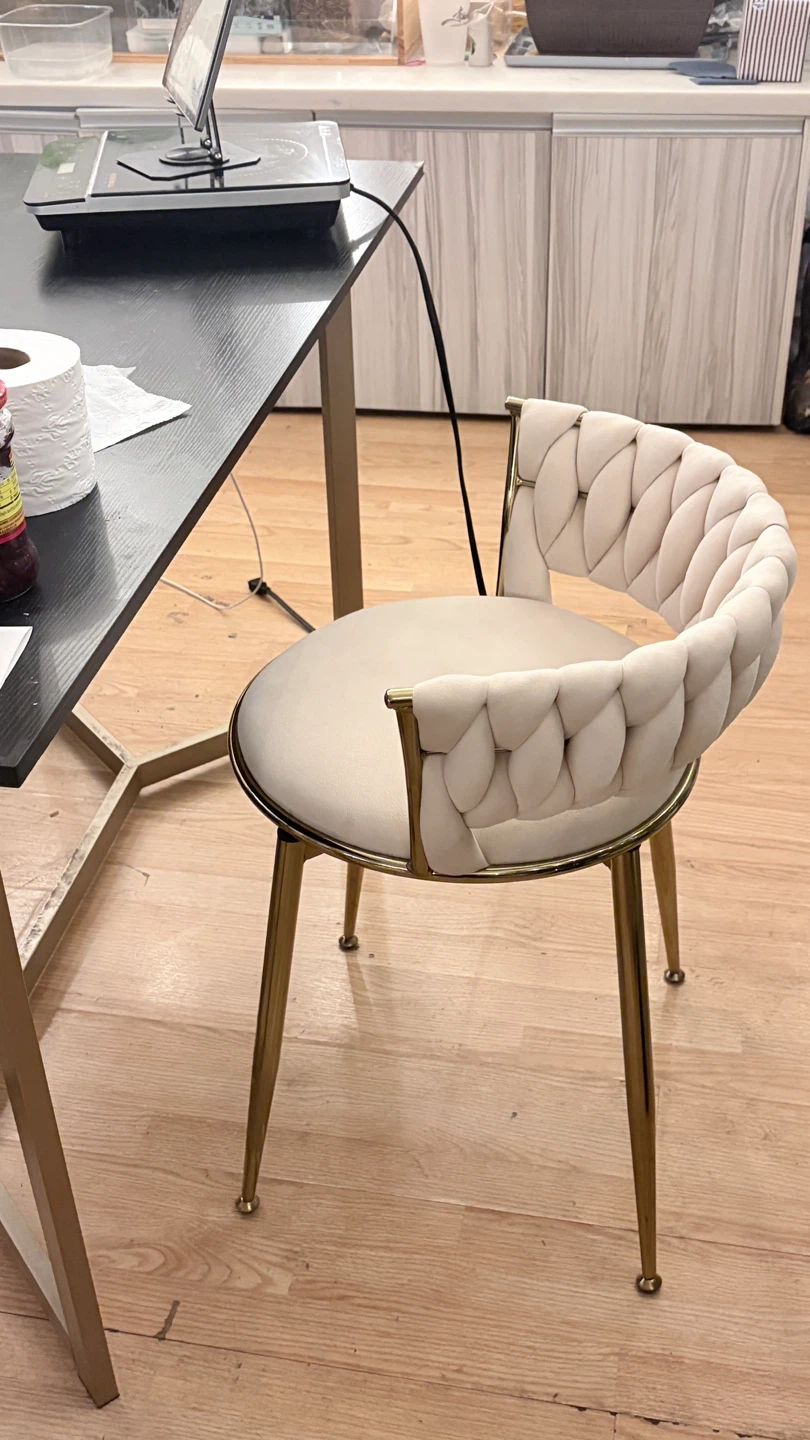 Cream Upholstered Accent Chair with Gold Legs - photo 2