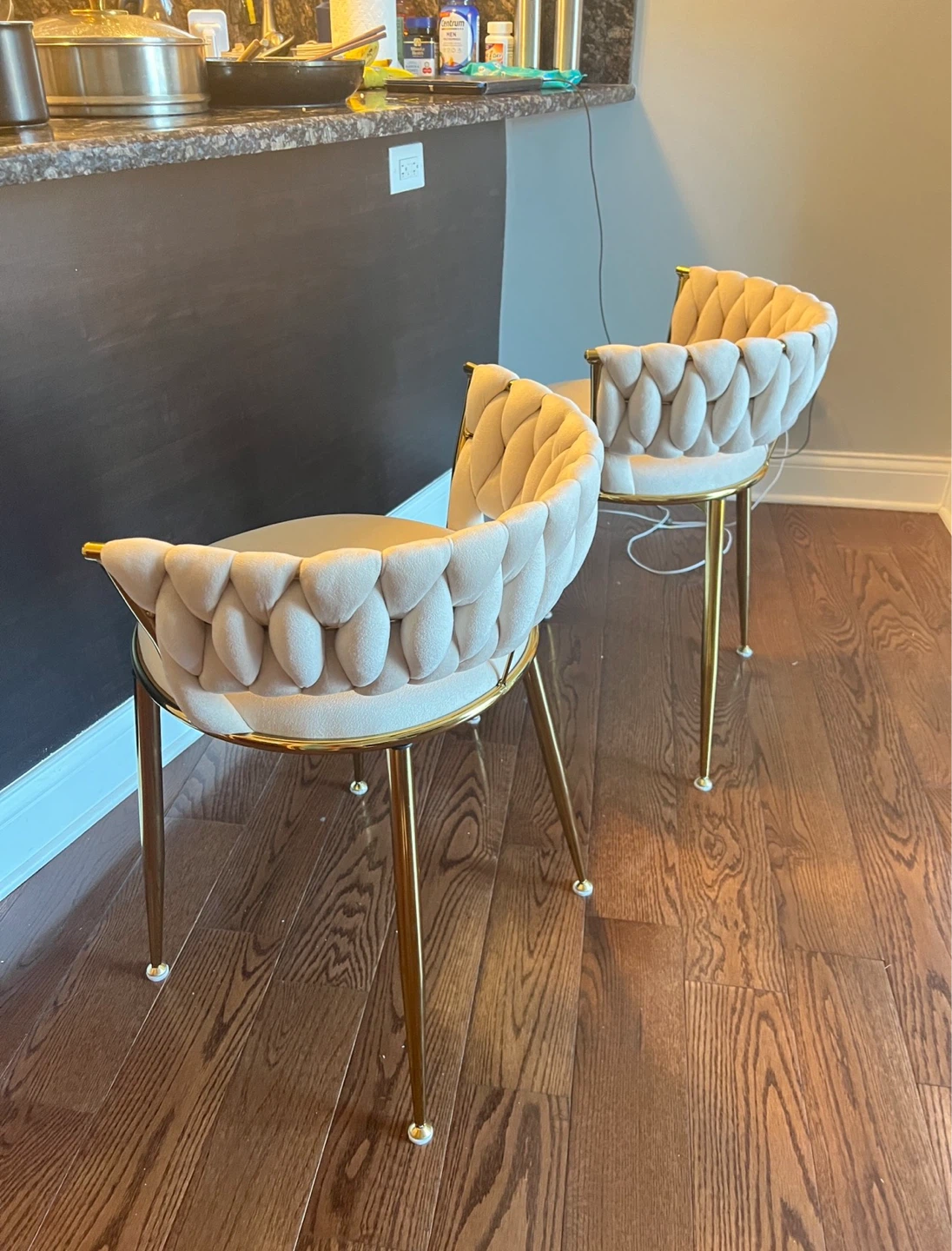 Cream Upholstered Accent Chair with Gold Legs