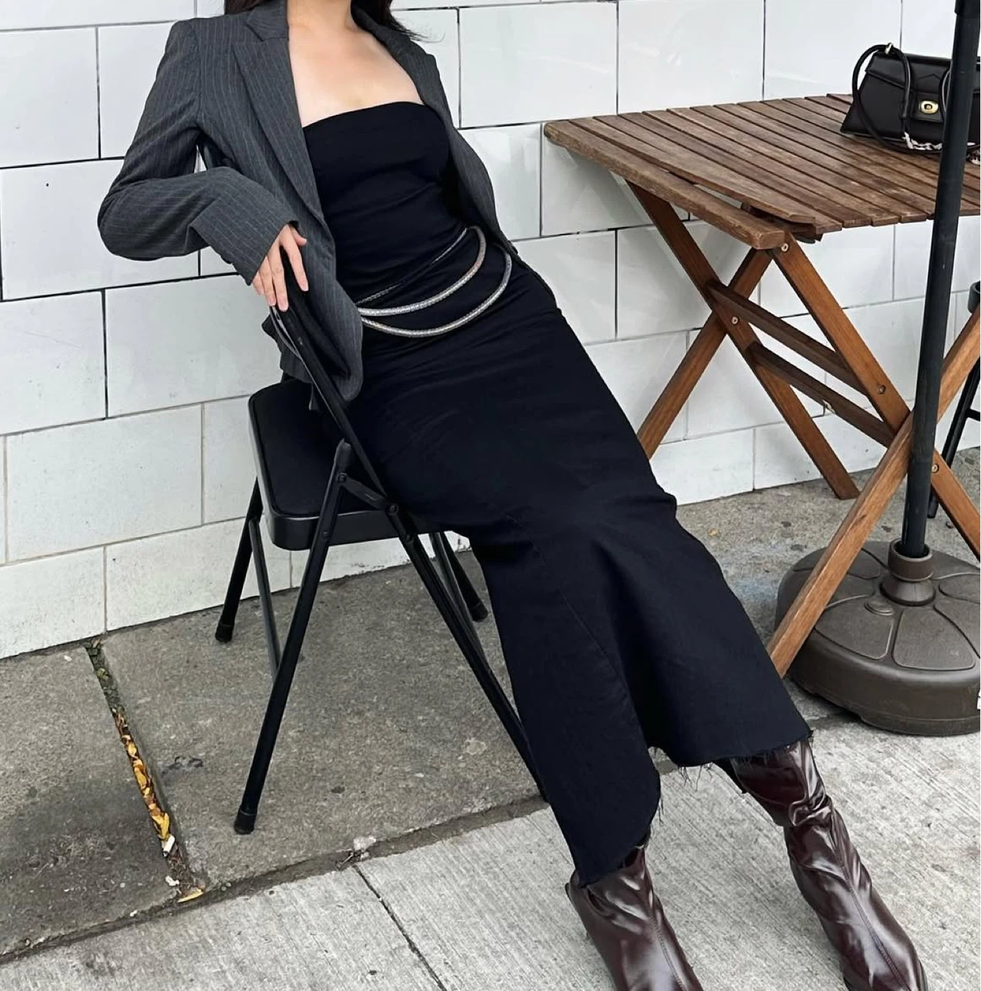 ZARA Black Strapless Denim Dress