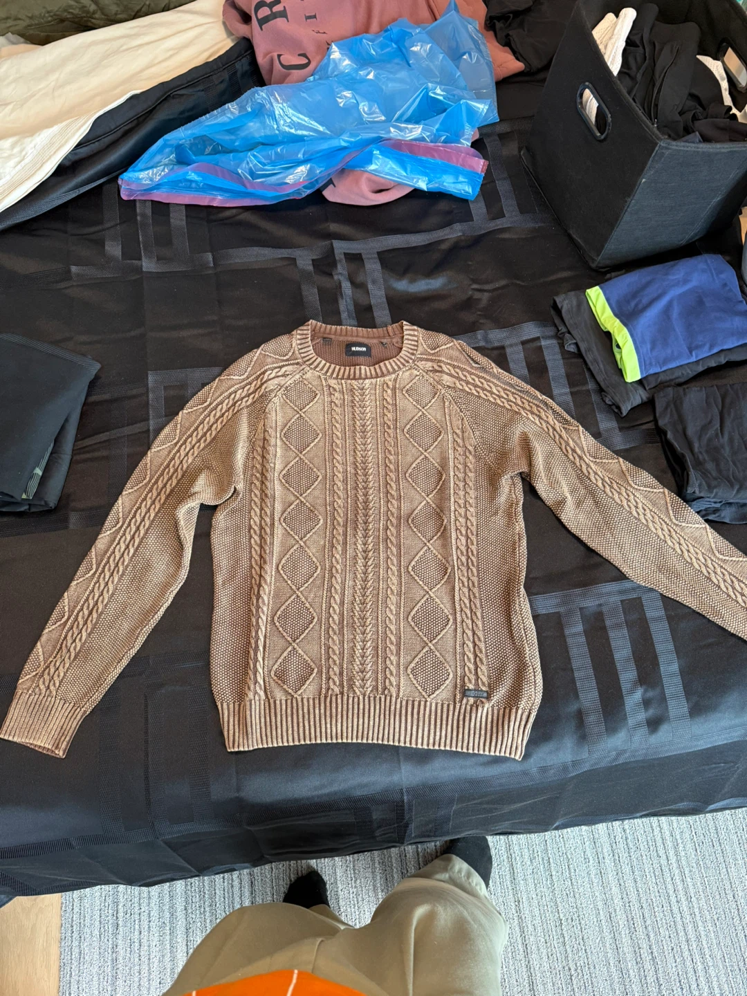 Rinsed Men's Cable Knit Sweater - Tan - photo 2
