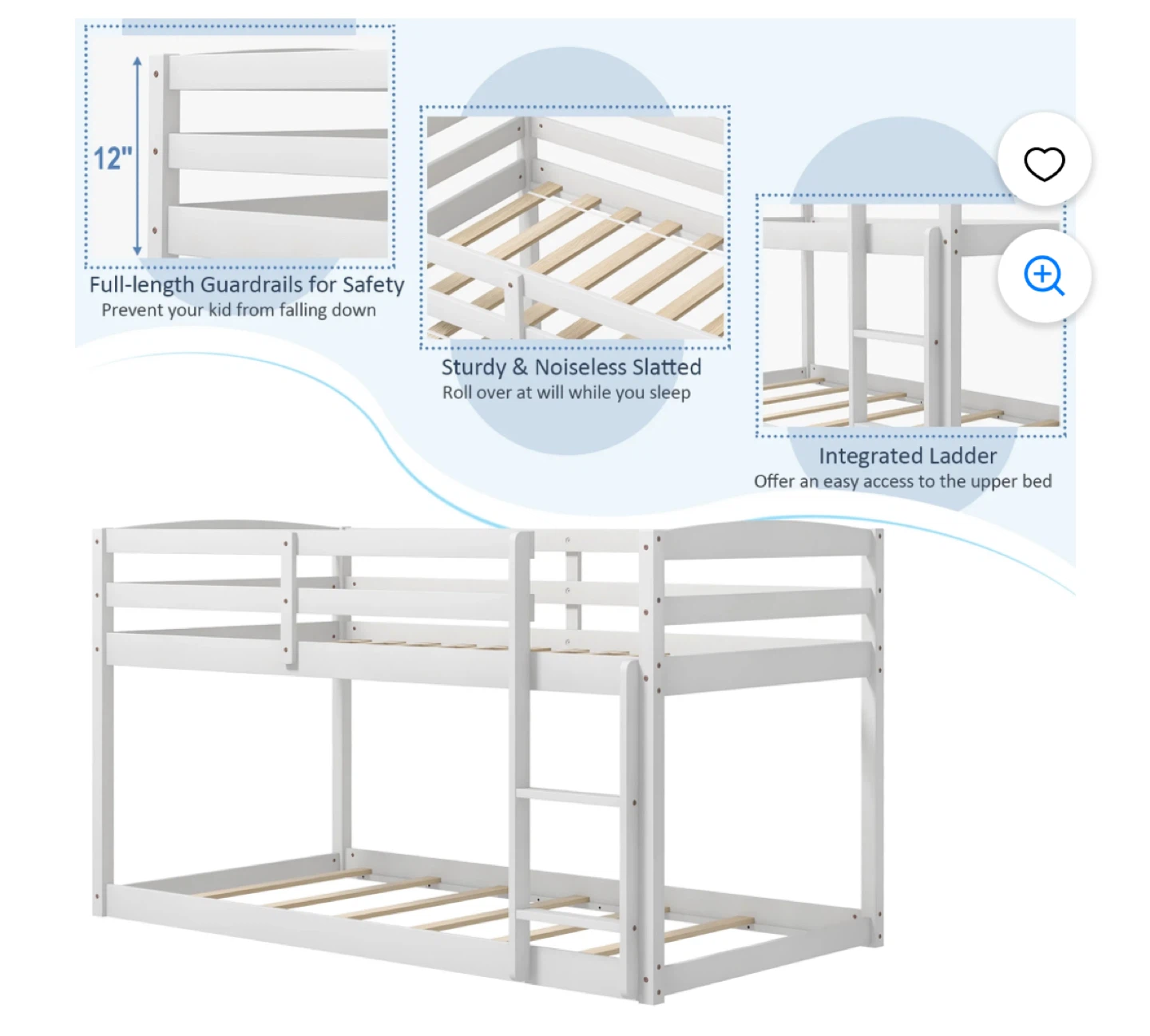 White Wooden Twin over Twin Bunk Bed - photo 3