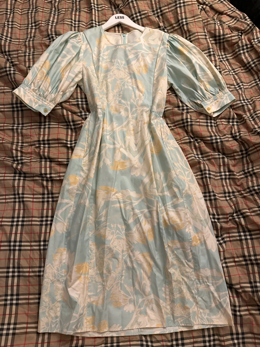 New with Tags Designer Light Blue Floral Print Dress