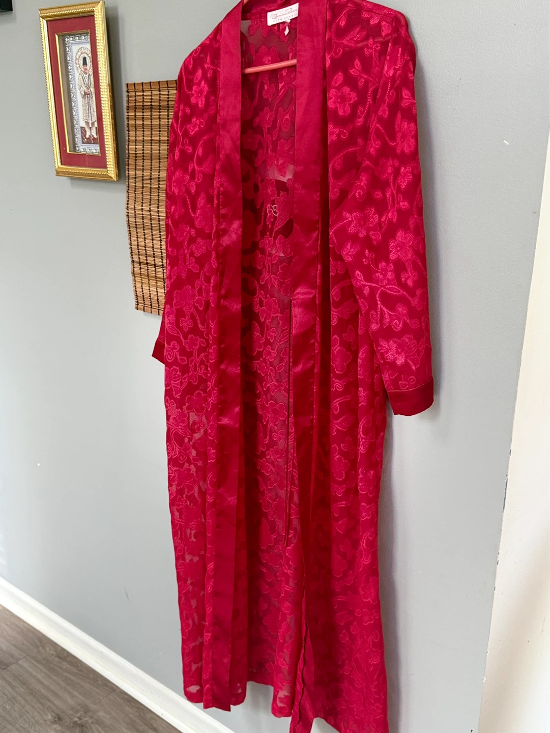Oscar de la Renta Pink Label Red Floral Lace Kimono Robe - photo 3