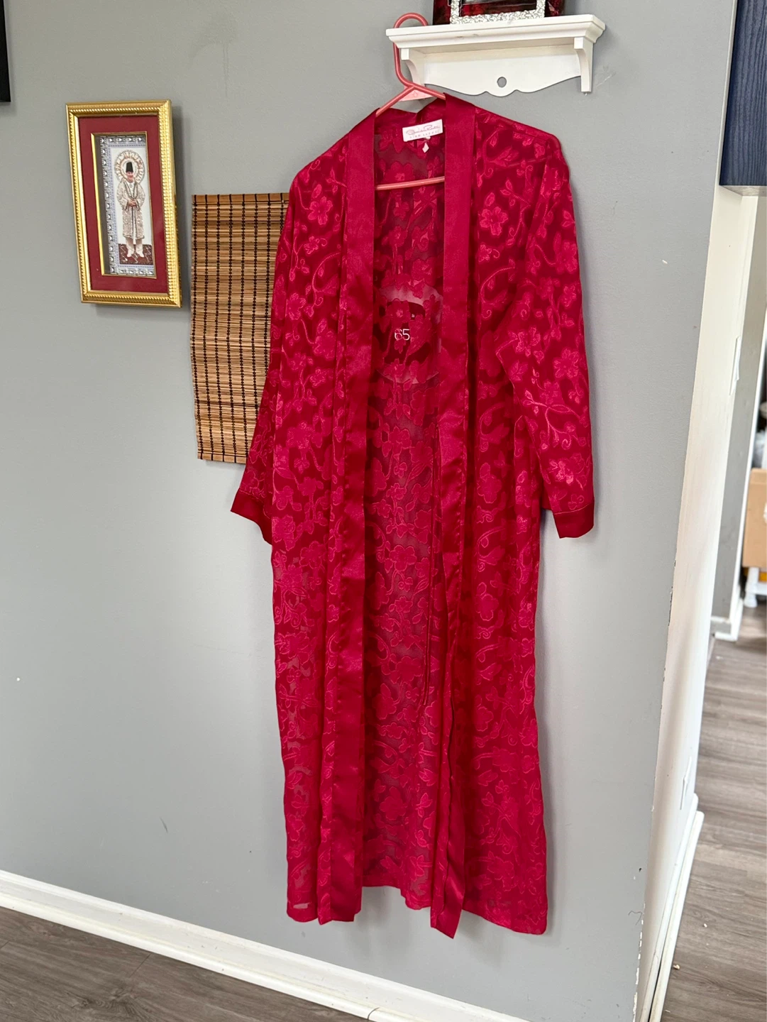 Oscar de la Renta Pink Label Red Floral Lace Kimono Robe