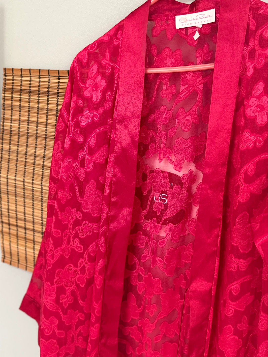 Oscar de la Renta Pink Label Red Floral Lace Kimono Robe - photo 4
