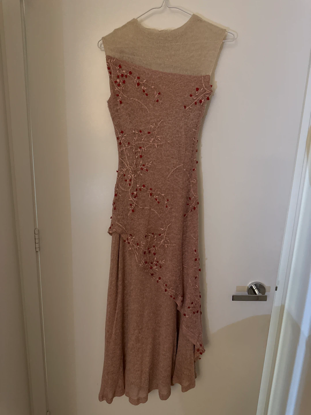 Pink Knit Dress with Red Beaded Embellishments - photo 5
