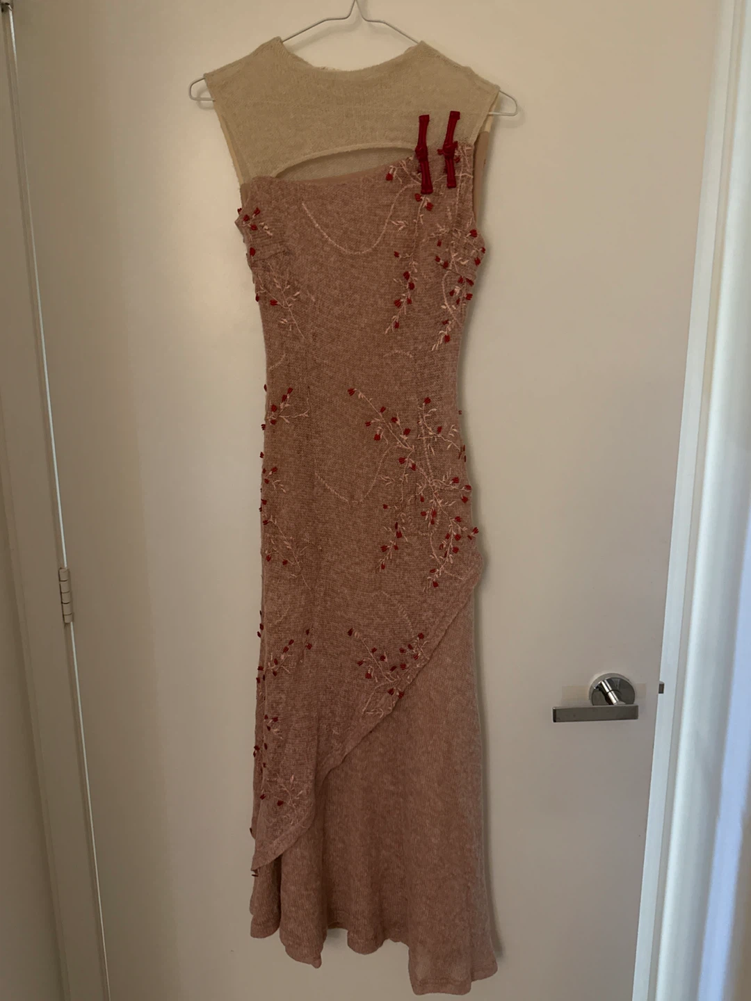 Pink Knit Dress with Red Beaded Embellishments - photo 2