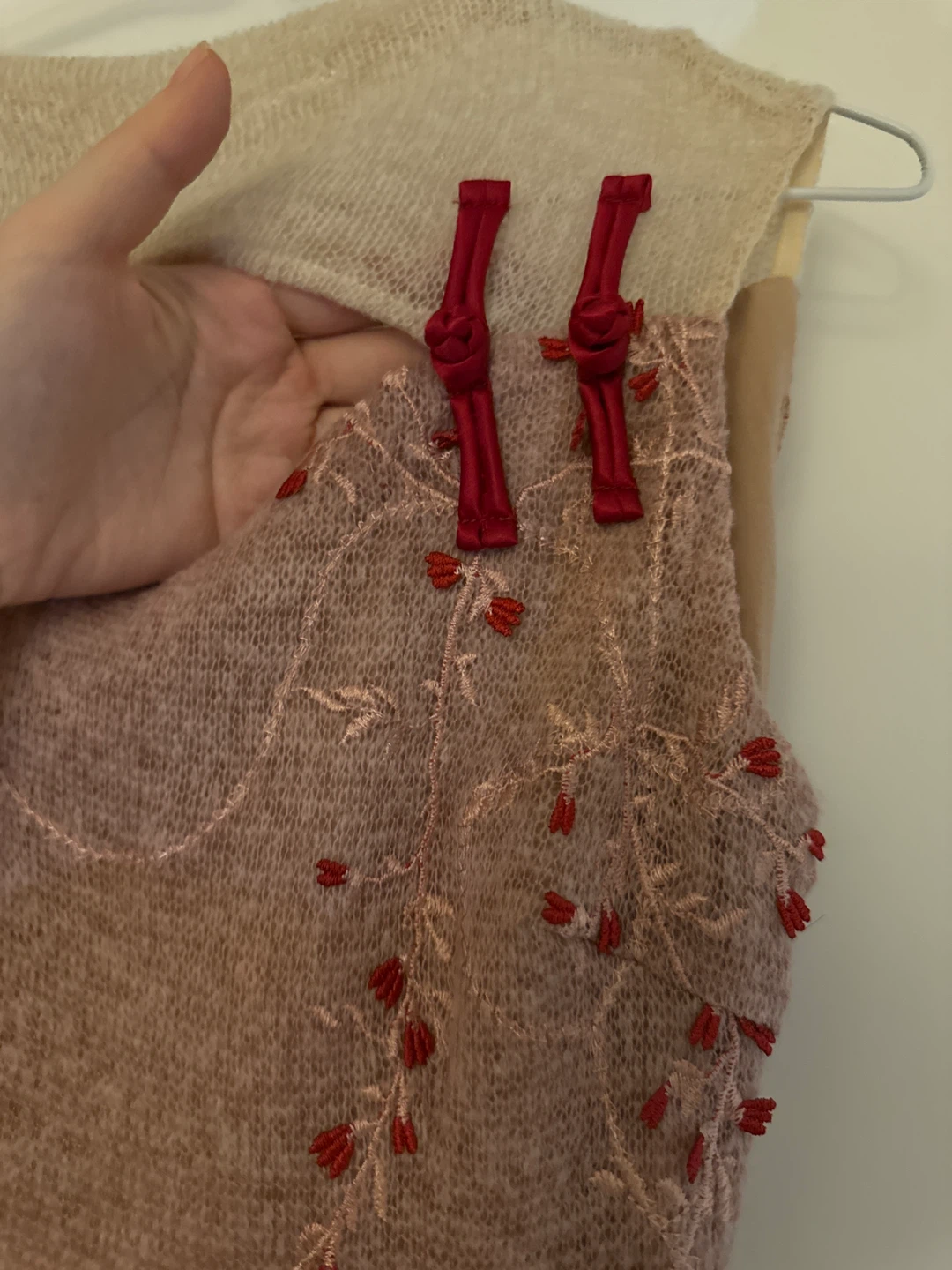Pink Knit Dress with Red Beaded Embellishments - photo 3