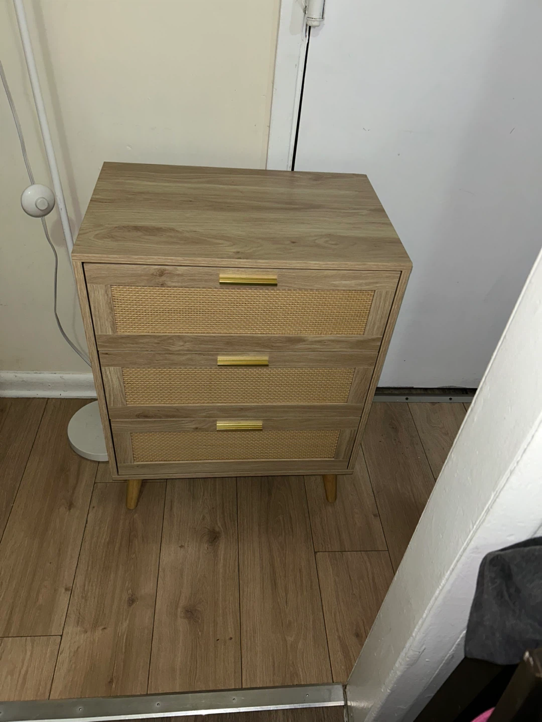 3 Drawer Nightstand with Rattan Fronts