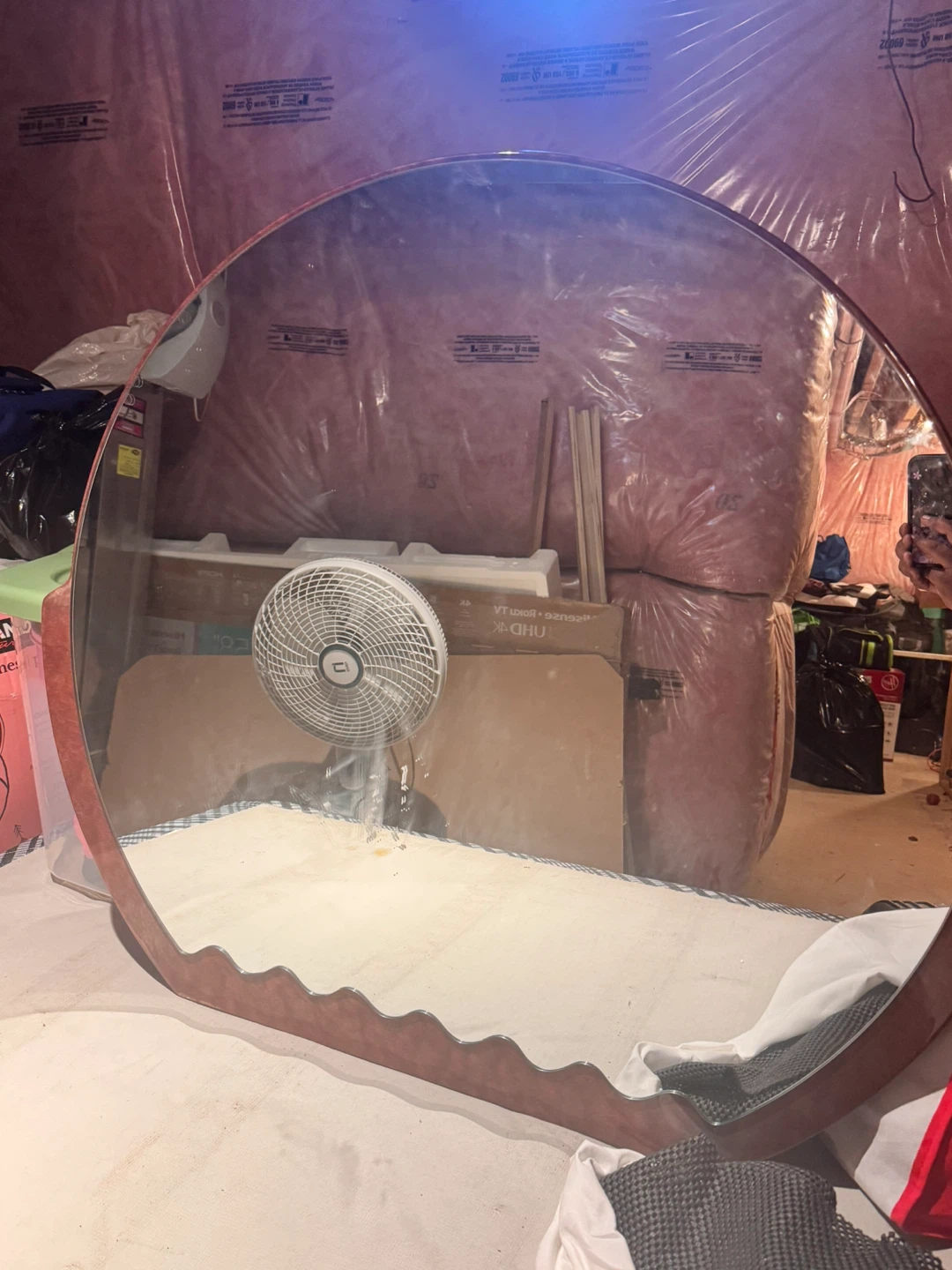 Round  Mirror with Wood Frame