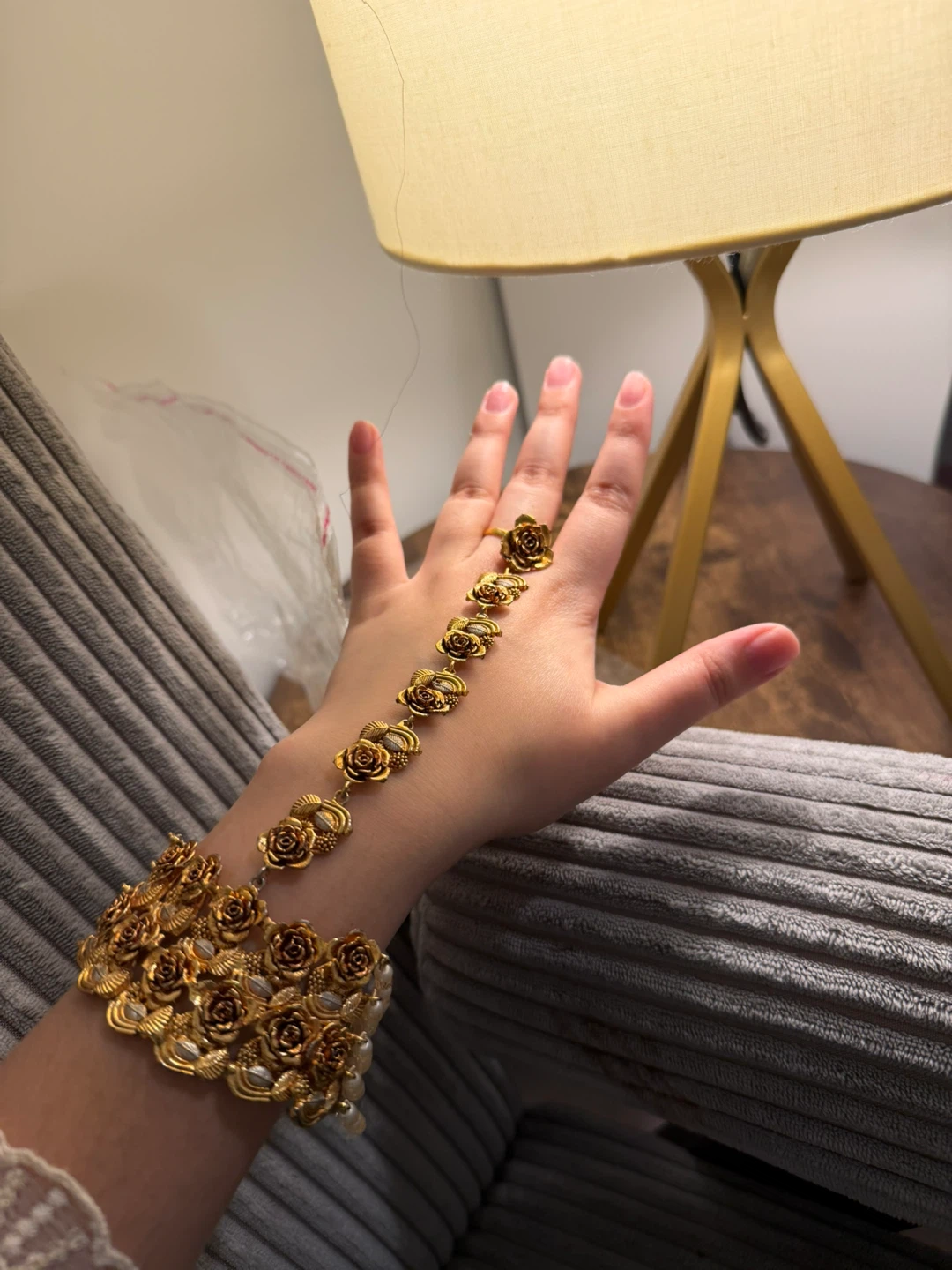Gold Rose Angla Bracelet with Pearls