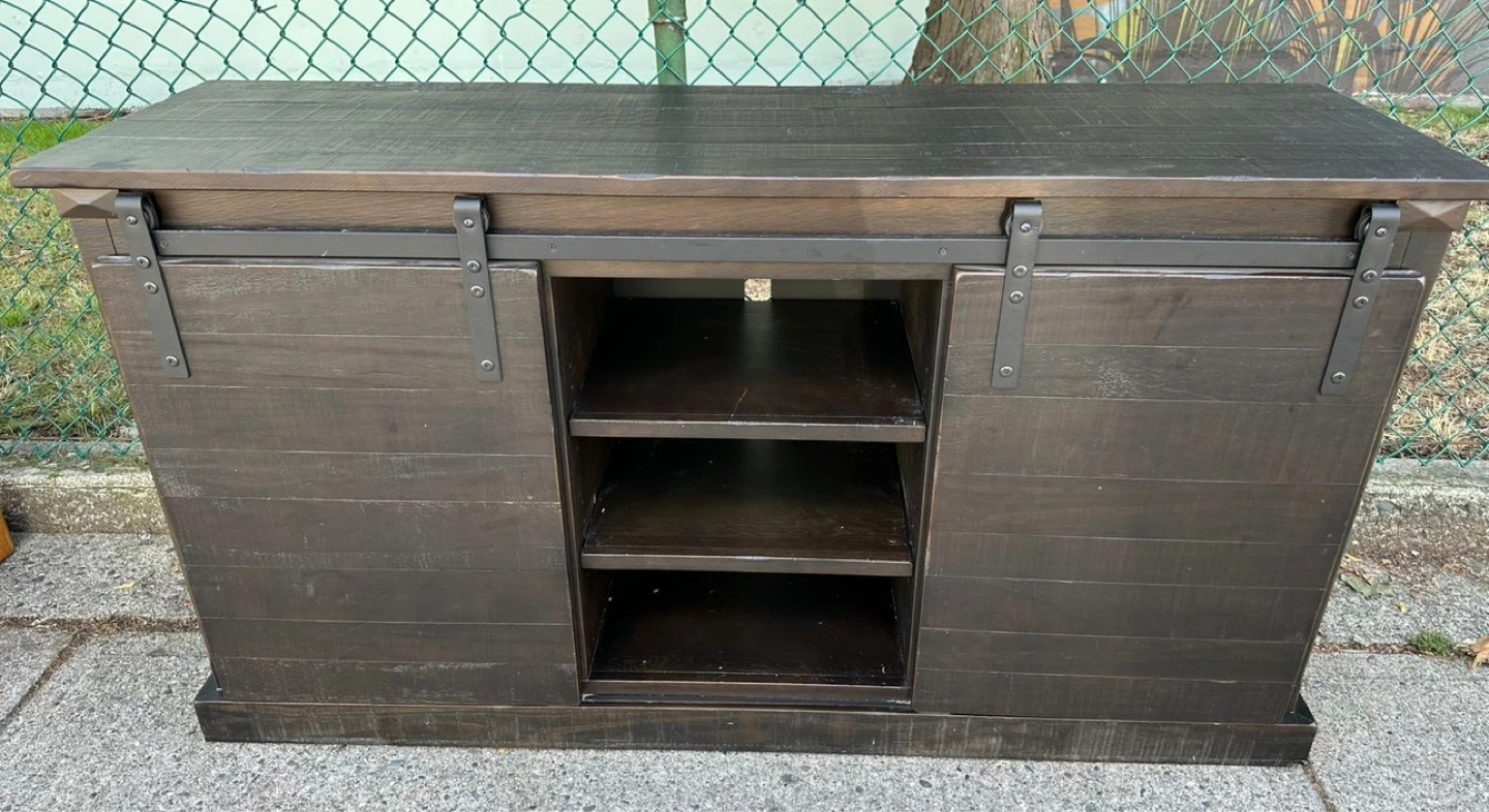 Dark Wood Media Console with Barn Doors