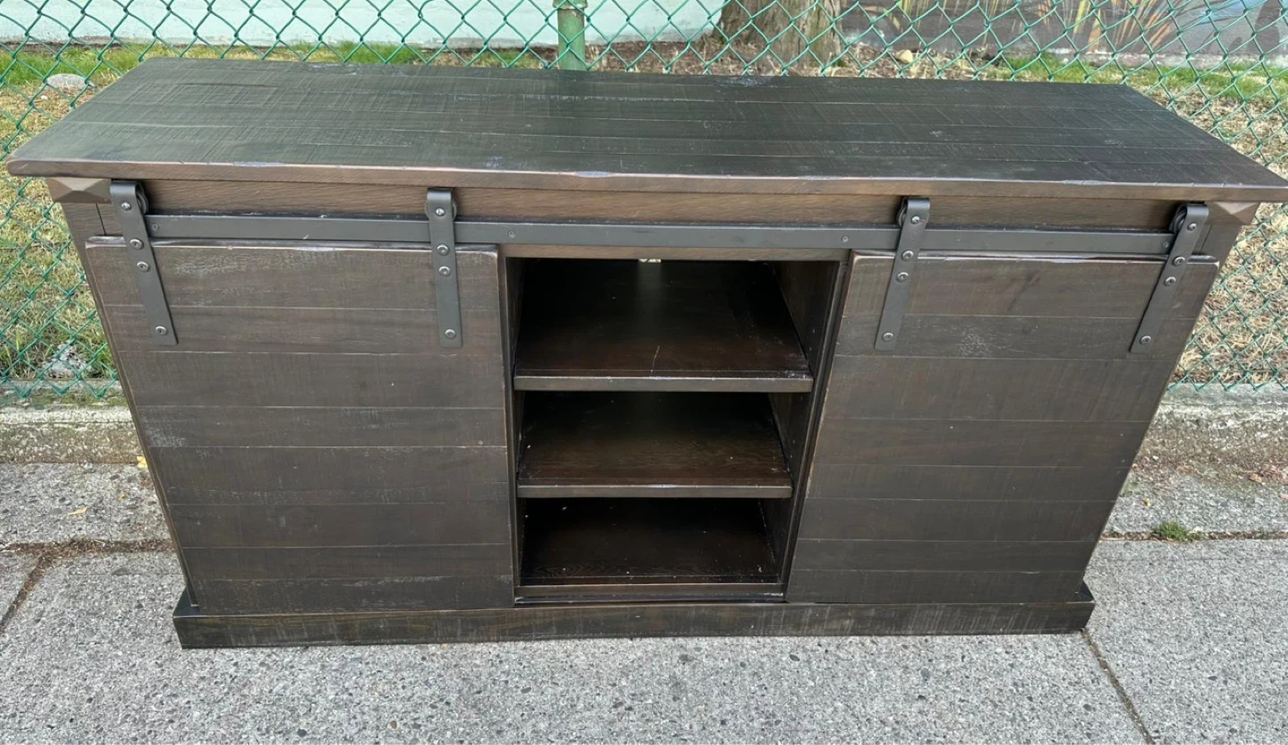 Dark Wood Media Console with Barn Doors - photo 3