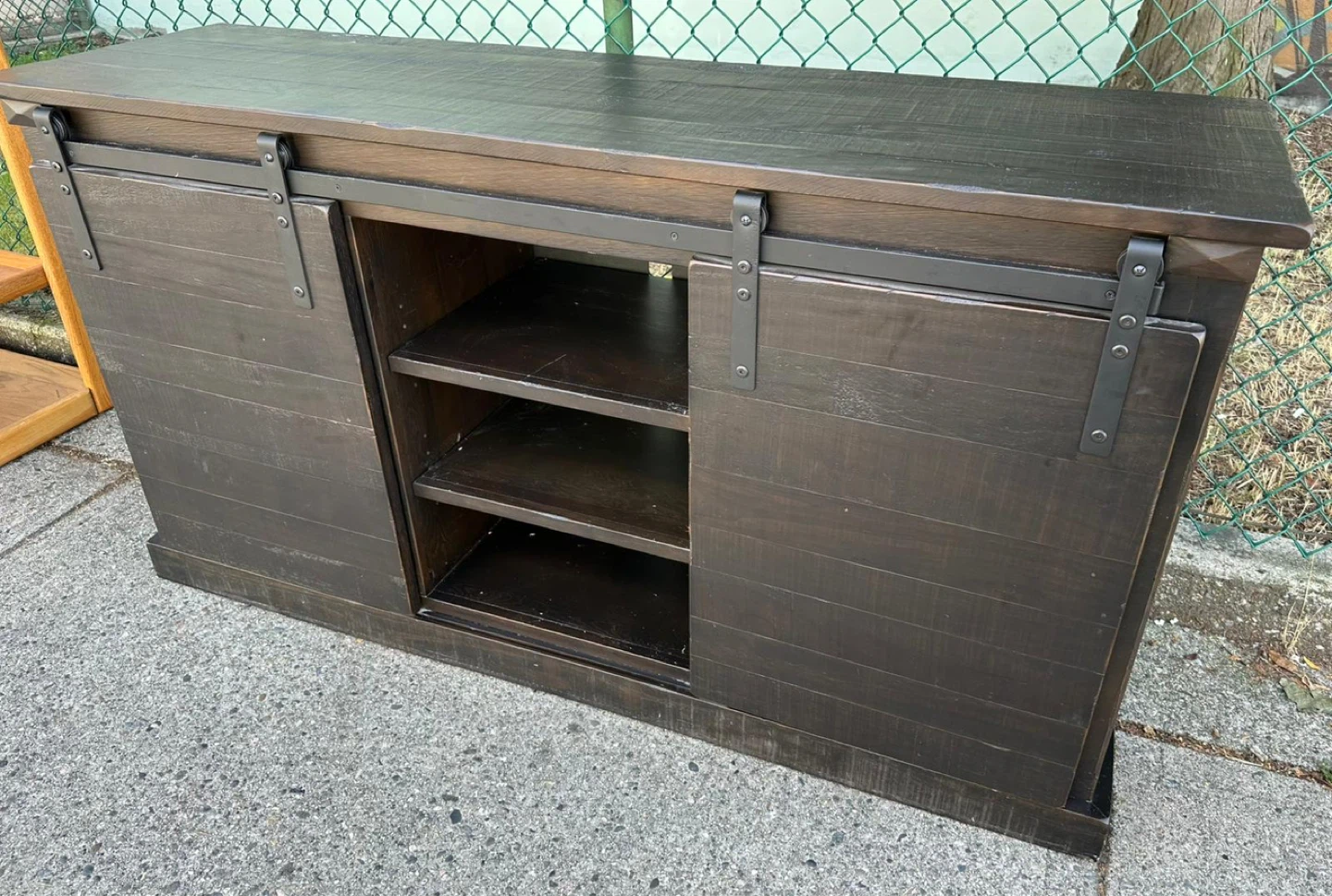 Dark Wood Media Console with Barn Doors - photo 2