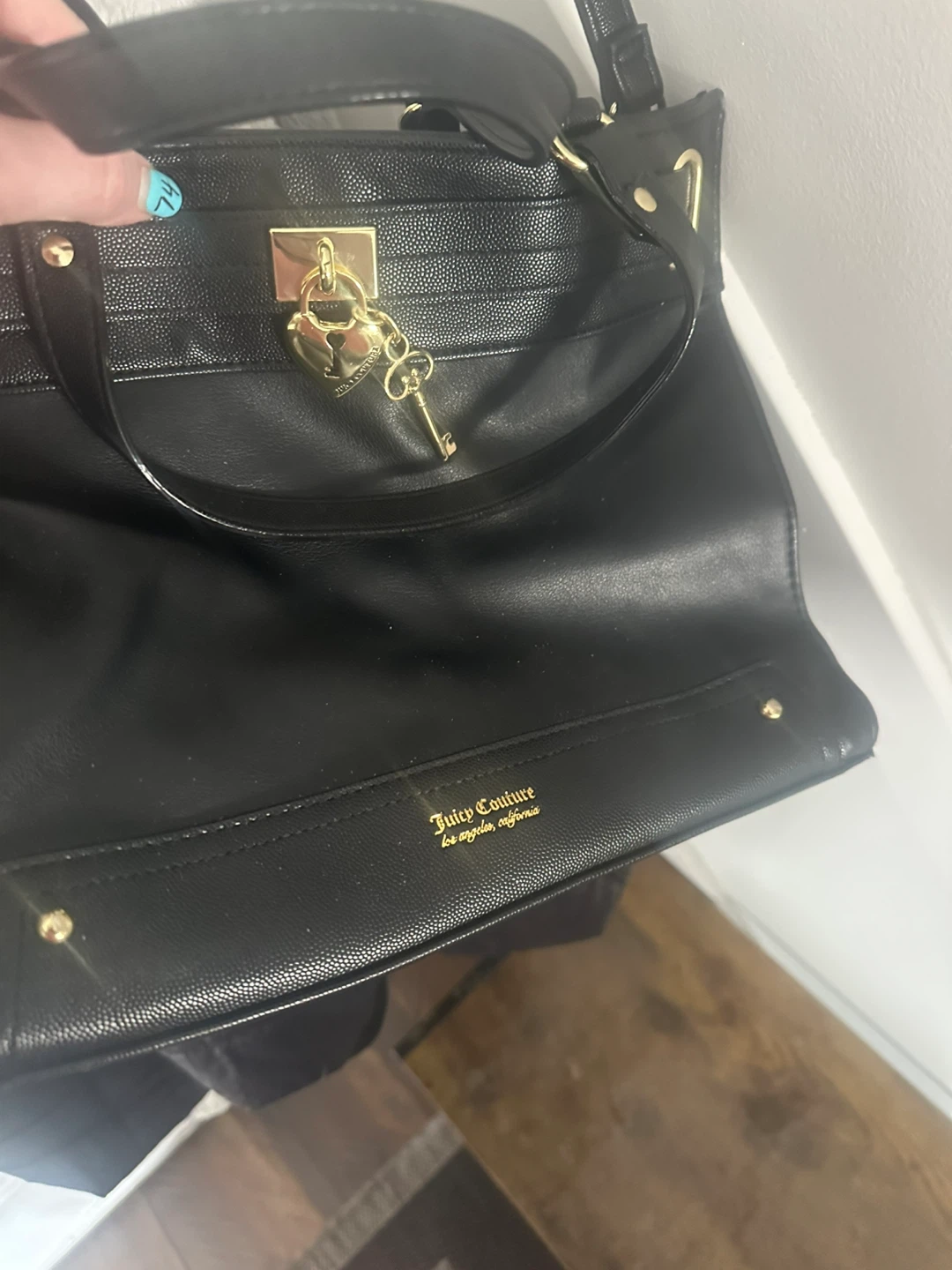 Juicy Couture Black Satchel Handbag with Lock and Key - photo 2