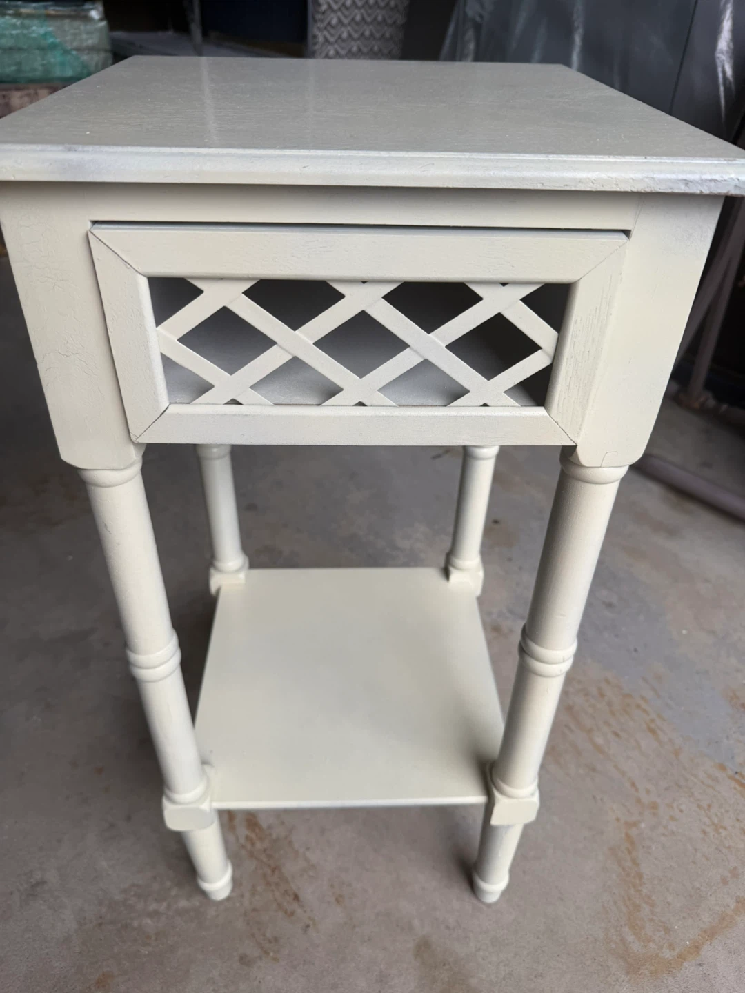 Cream Side Table with Drawer and Shelf