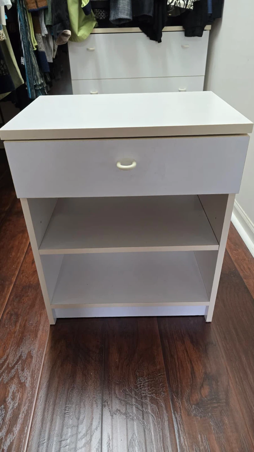 White Nightstand with Drawer and Shelves