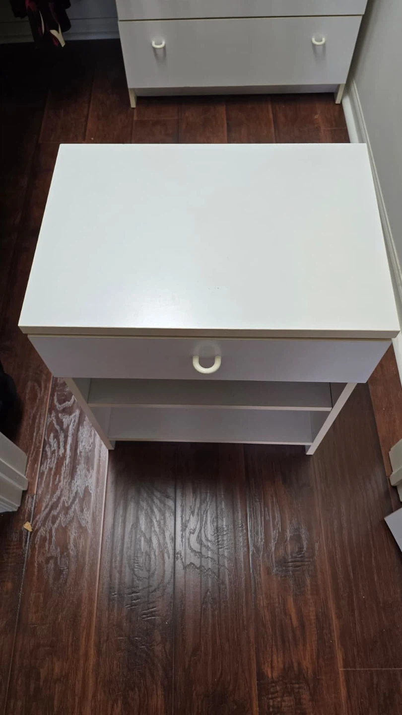 White Nightstand with Drawer and Shelves - photo 2