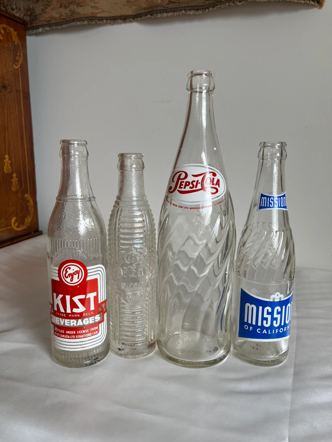 Vintage Soda Bottles - Kist, Pepsi-Cola, Mission of California