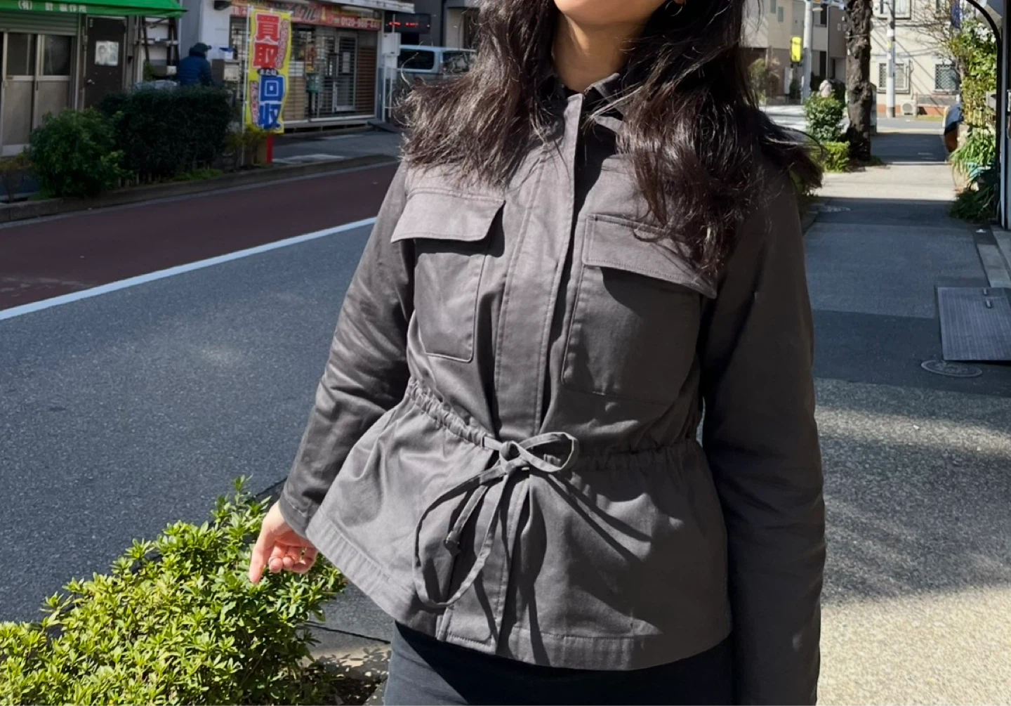 Uniqlo Dark Grey Utility Jacket with Tie Waist