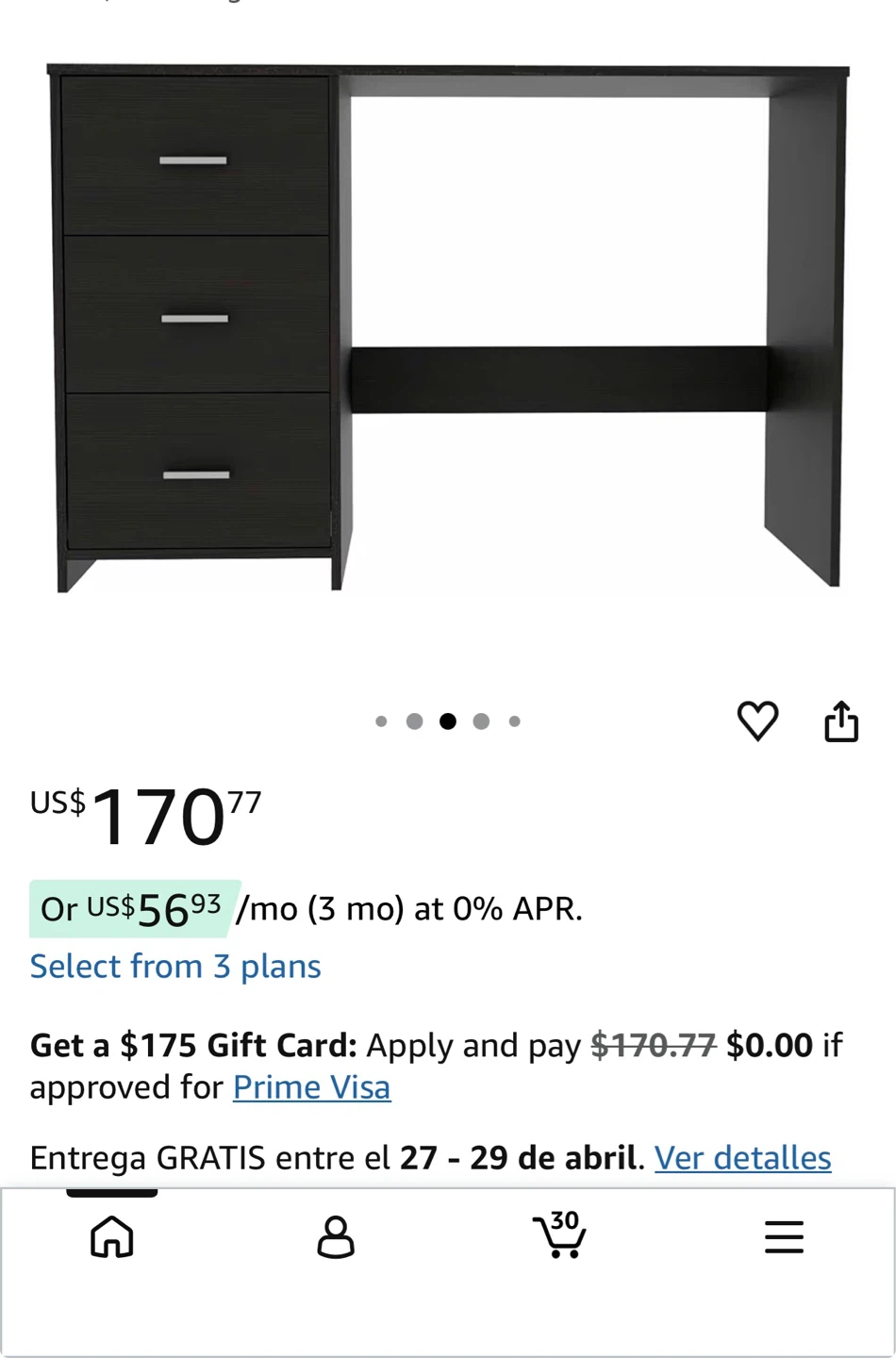 Black Desk with 3 Drawers