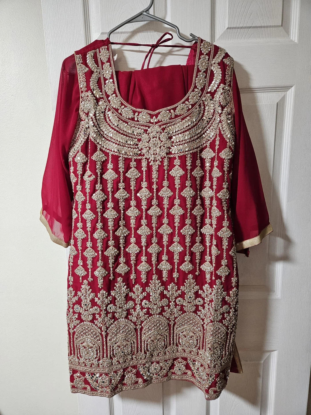 Red Kameez Shalwar Dupatta Set
