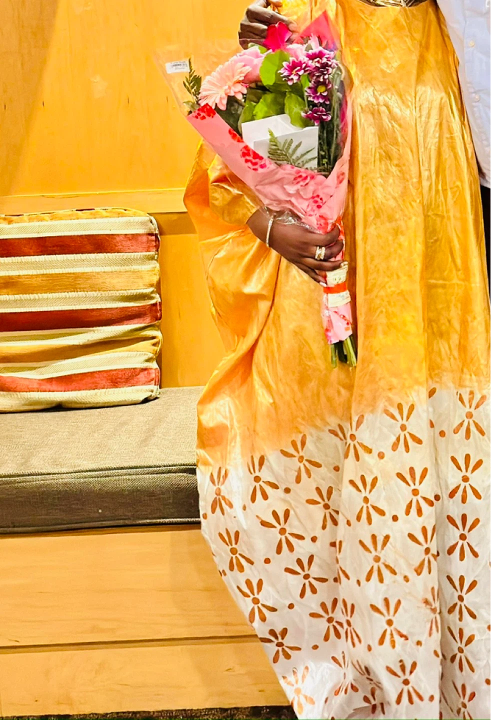 Yellow and White Maxi Dress with Floral Pattern