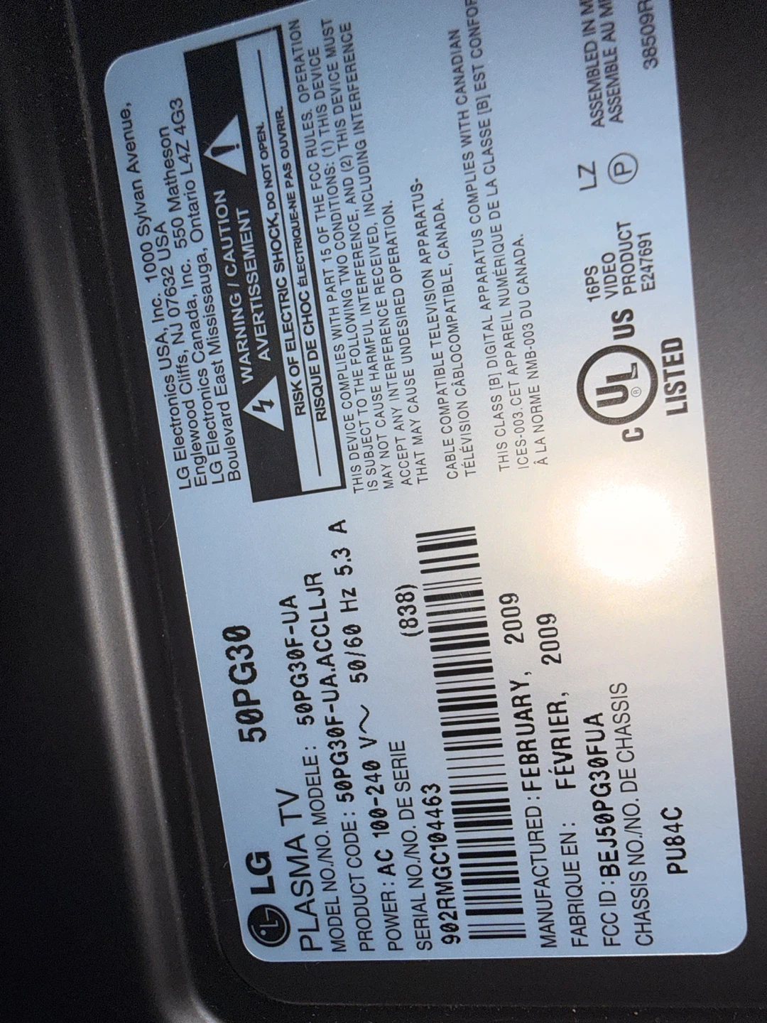 LG 50PG30 Plasma TV - photo 2