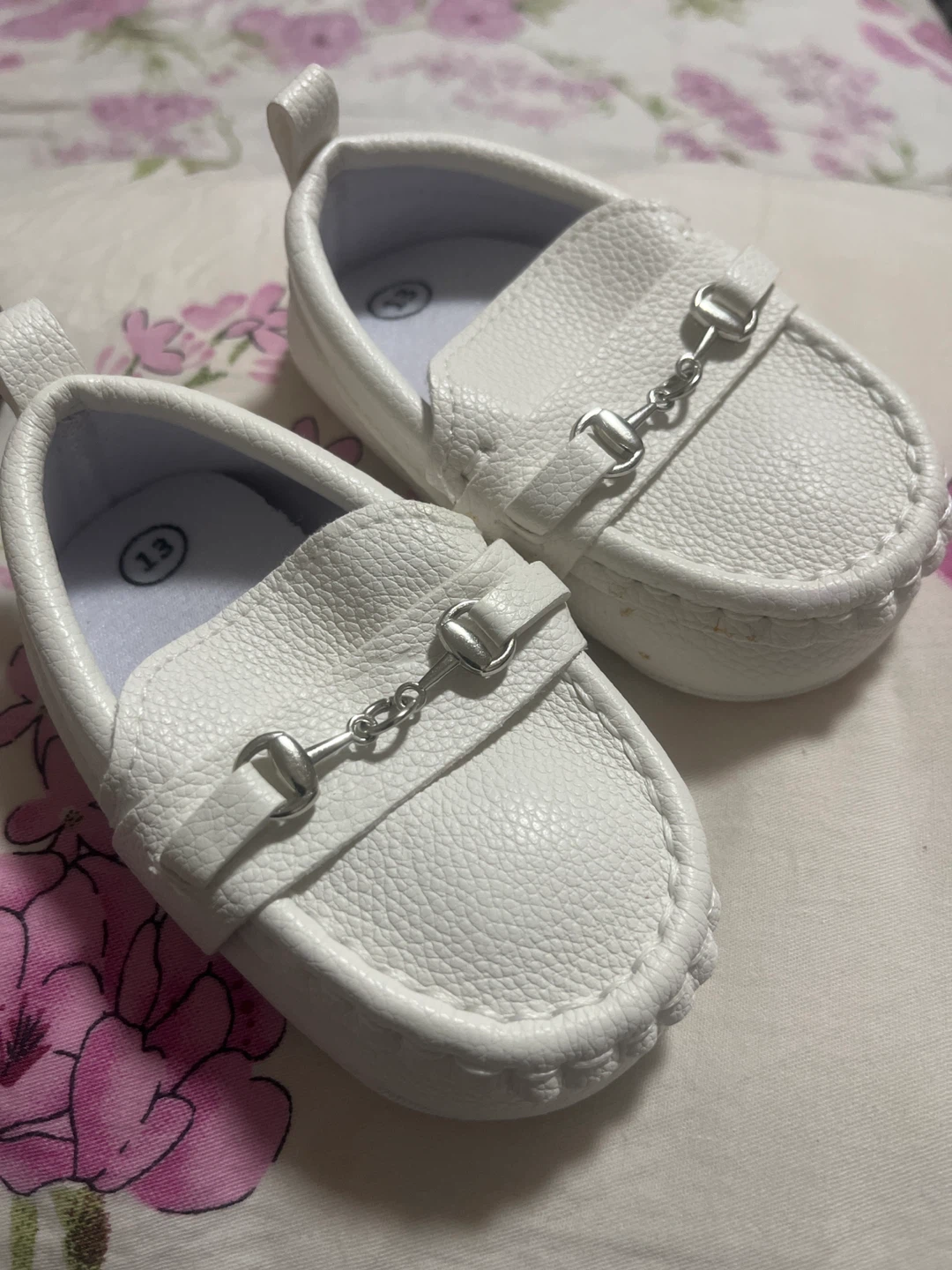 White Baby Loafers with Silver Bit Detail Size 13