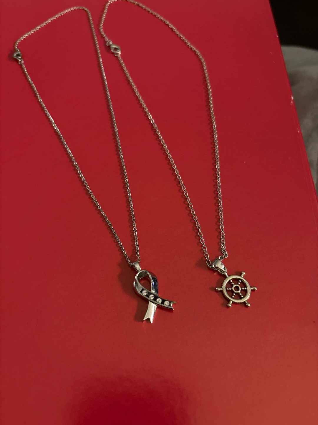 Two Necklaces: Ribbon and Ship Wheel Pendants