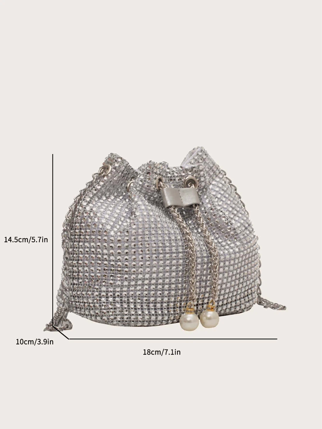Sparkly Rhinestone Bucket Bag with Pearl & Chain Strap - photo 4