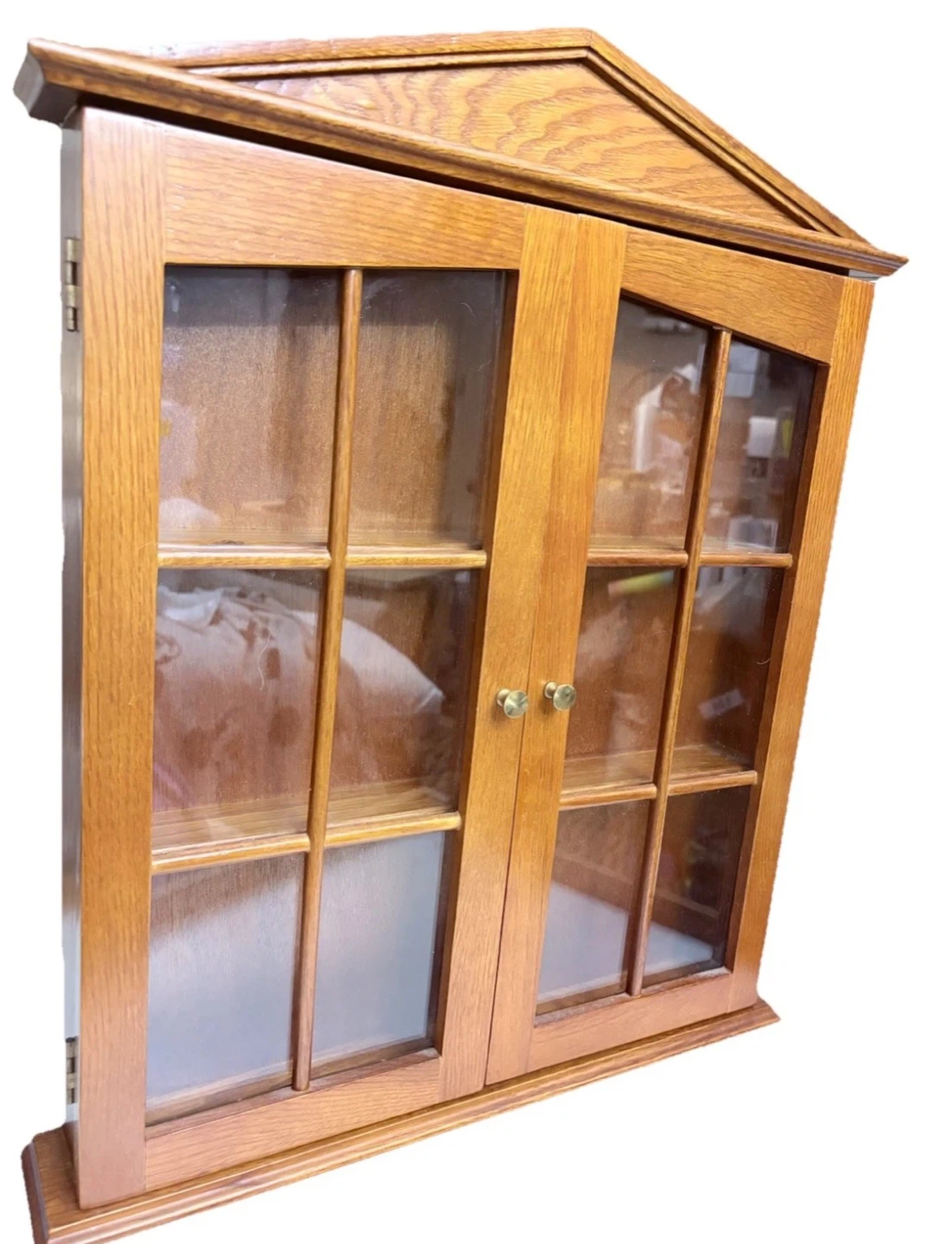 Vintage Wood and Glass Wall Curio Display Case Cabinet