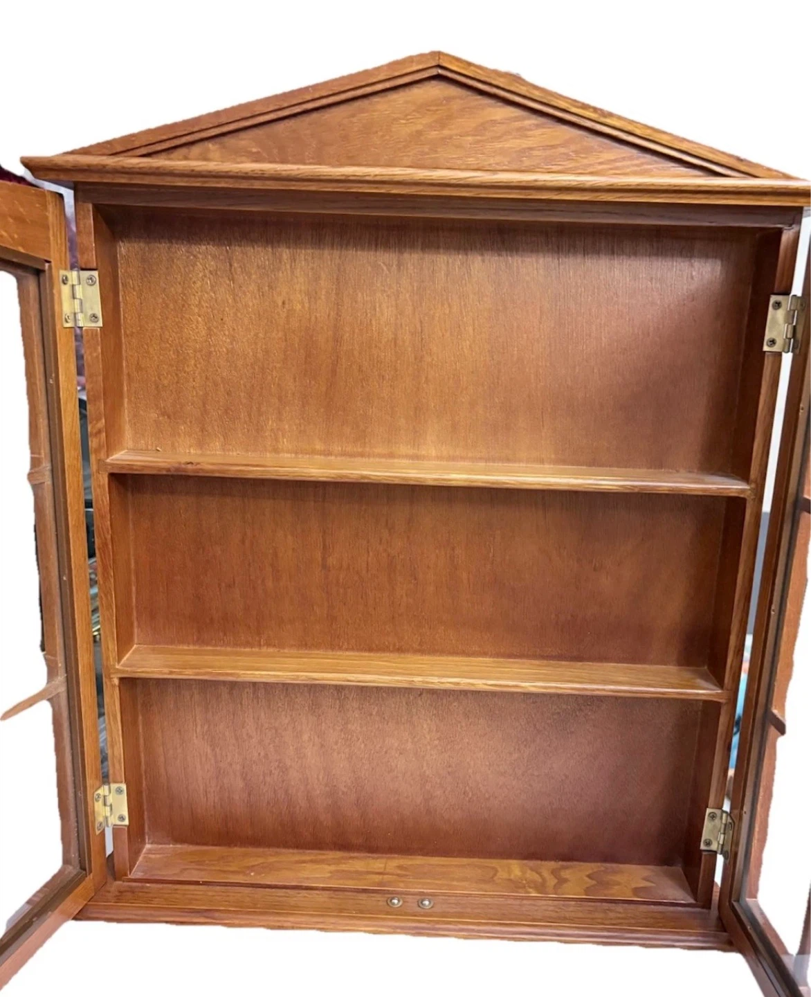 Vintage Wood and Glass Wall Curio Display Case Cabinet - photo 2
