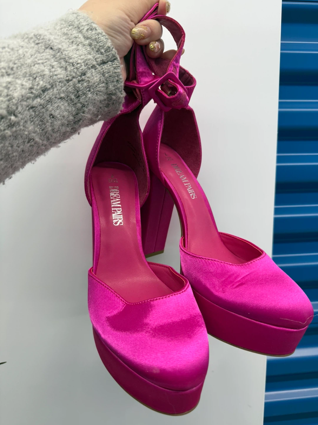 Dream Pairs Pink Satin Platform Heels