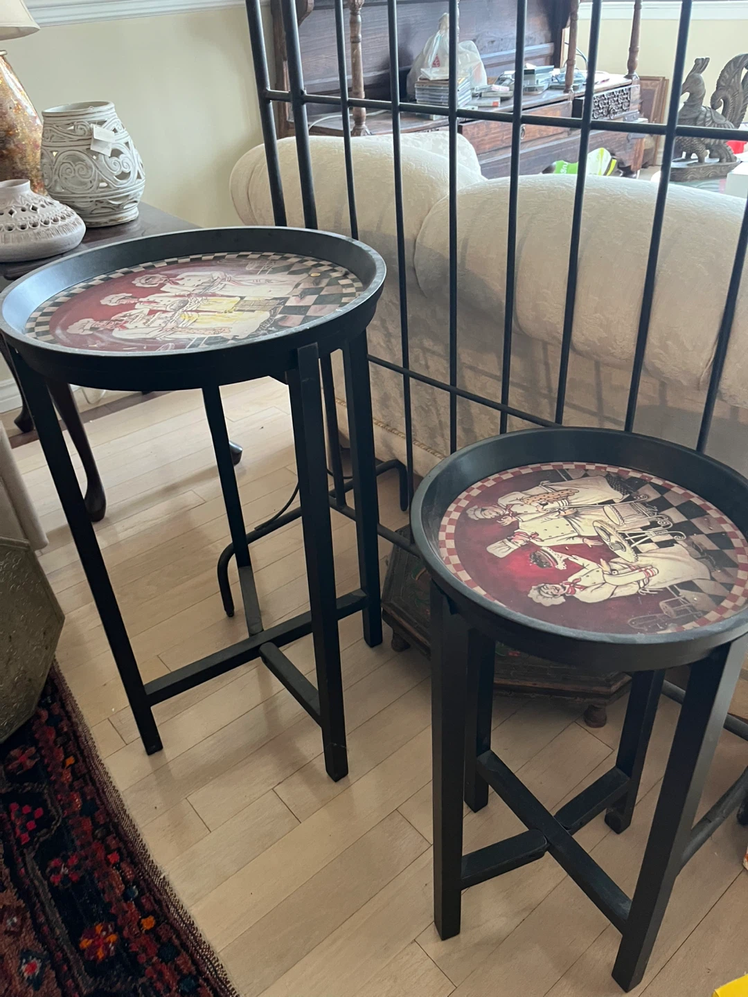 Set of 2 Decorative Side Tables with Chef Design