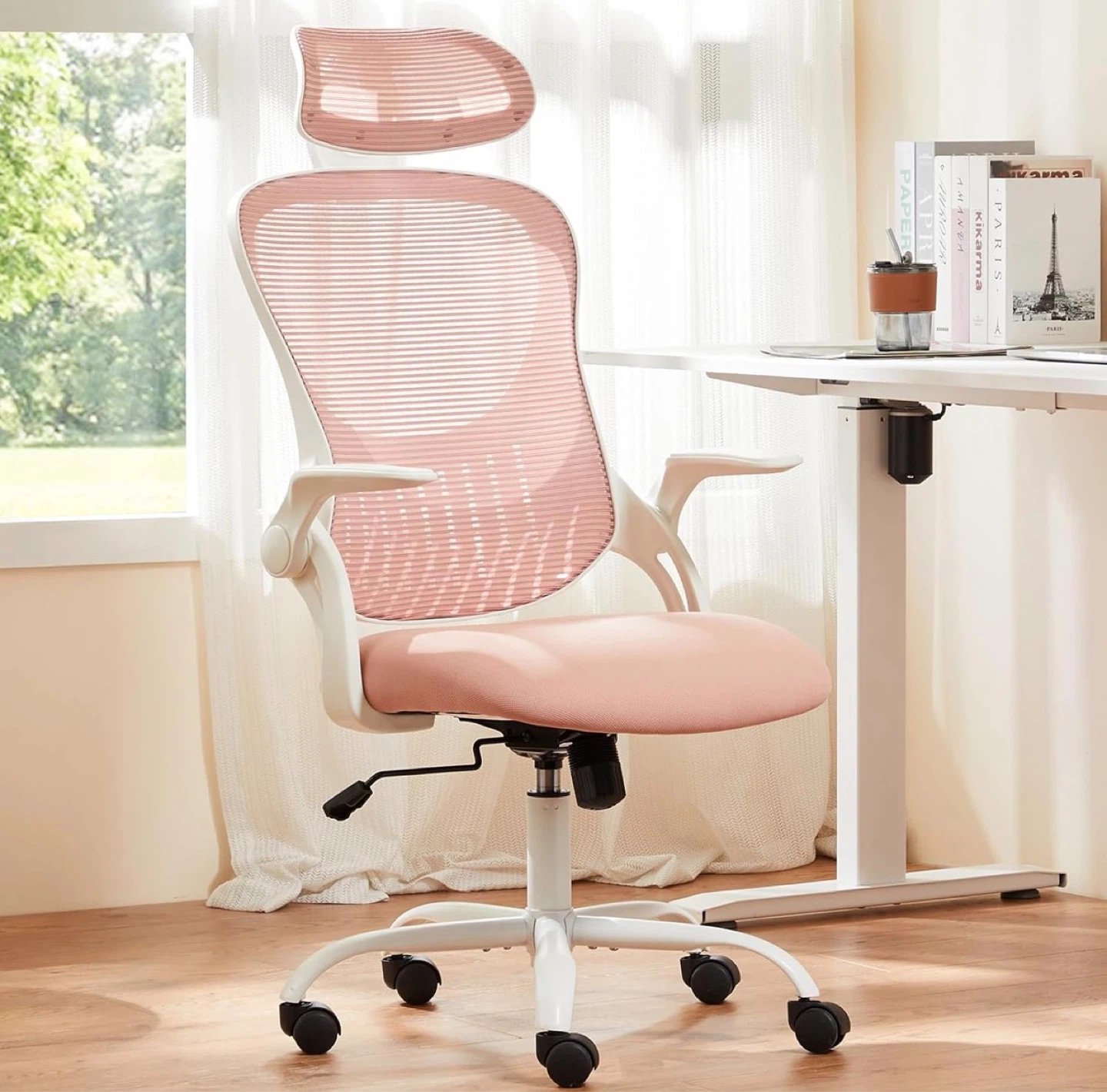 Pink Mesh Office Chair with Headrest