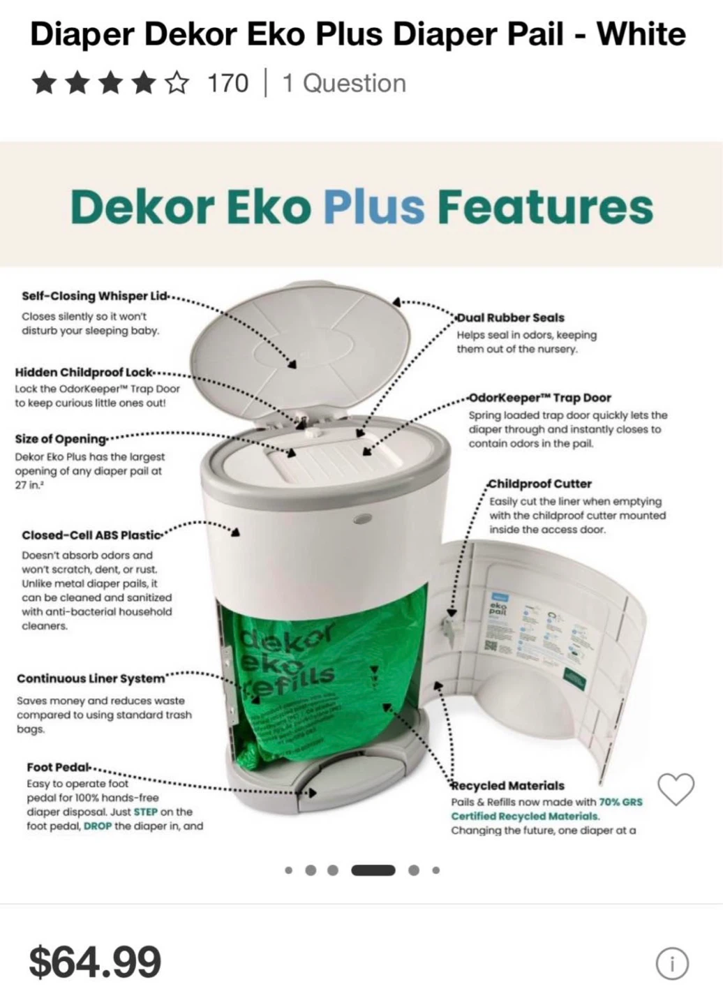 Dekor Diaper Pail & Liners (10 Count) - photo 4
