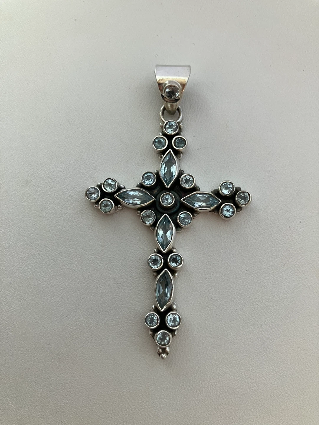 Sterling Silver Blue Topaz Cross Pendant