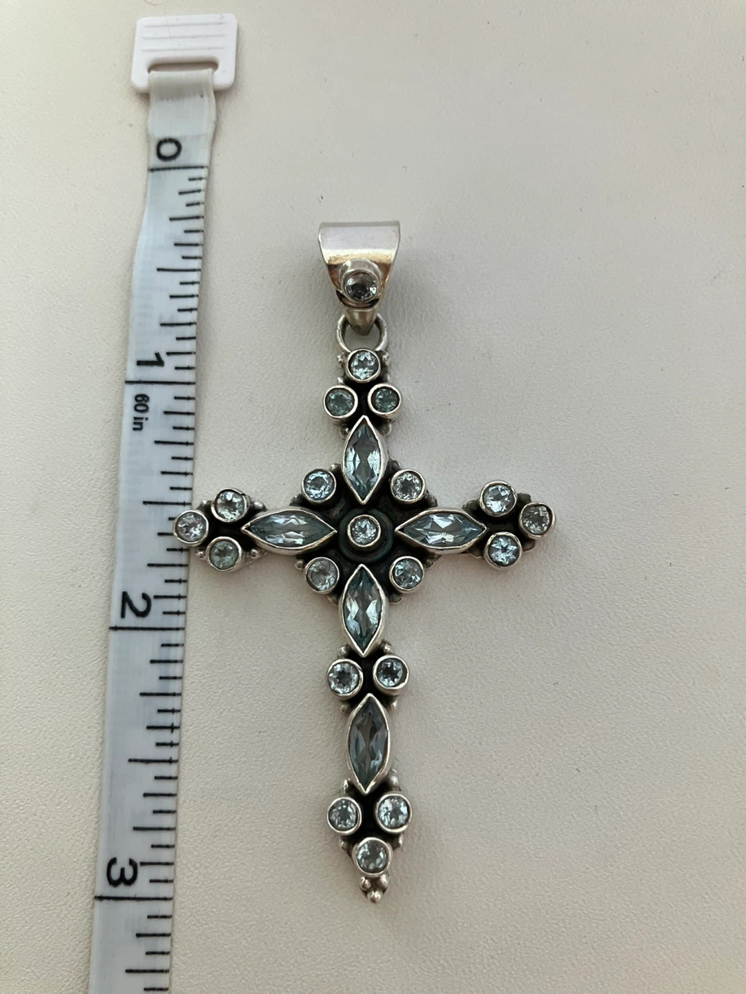 Sterling Silver Blue Topaz Cross Pendant - photo 2