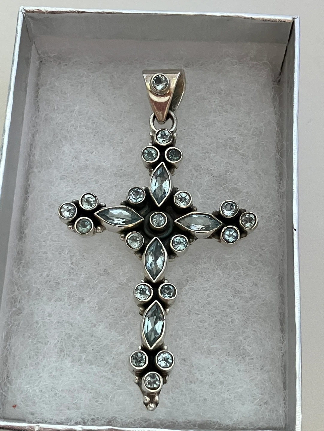 Sterling Silver Blue Topaz Cross Pendant - photo 3