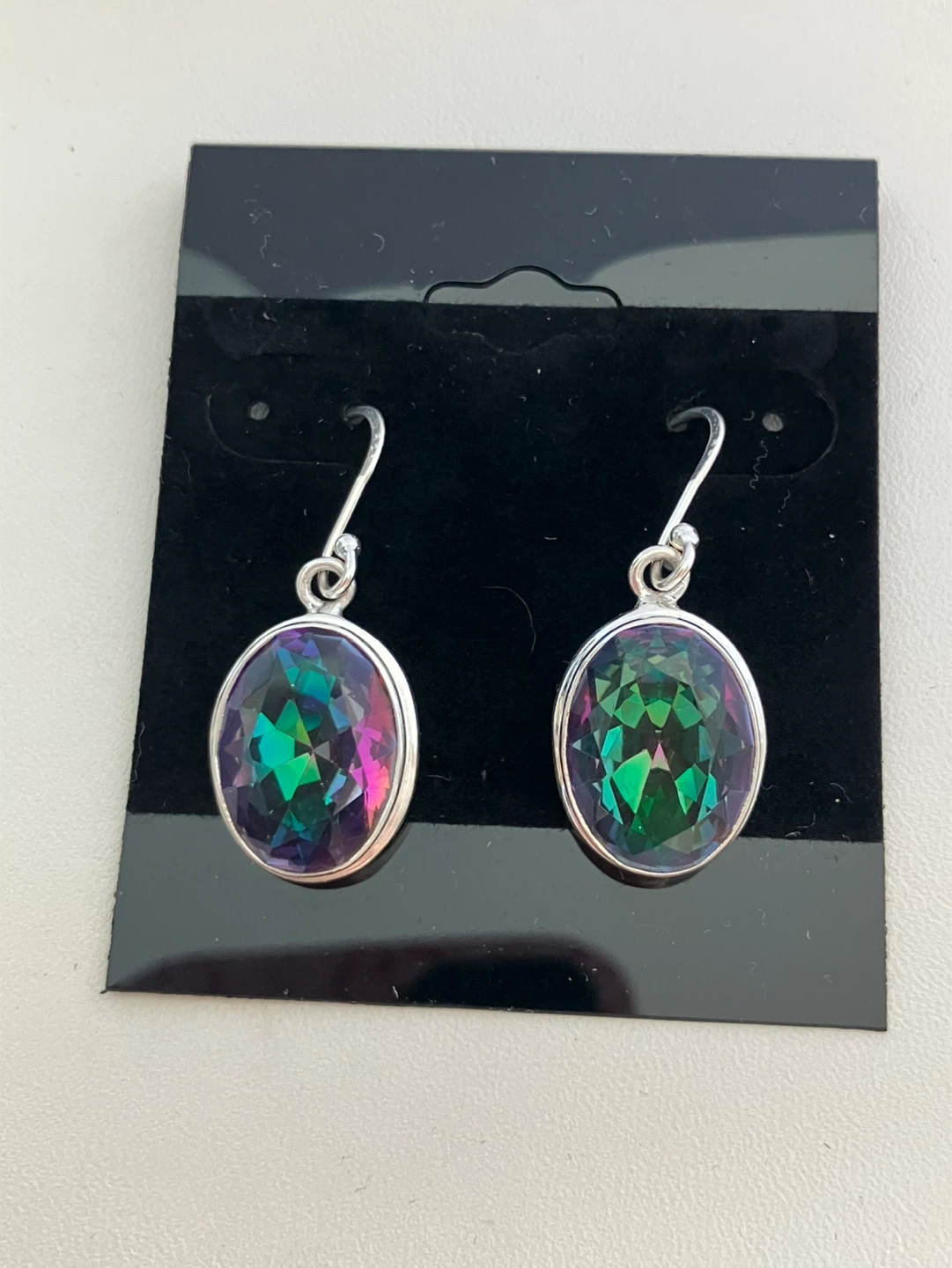 Oval Cut Mystic Topaz Sterling Silver Dangle Earrings