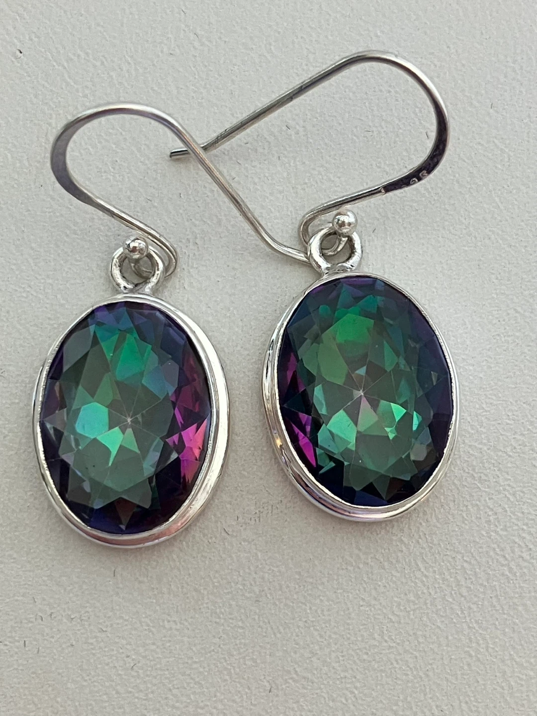 Oval Cut Mystic Topaz Sterling Silver Dangle Earrings - photo 2