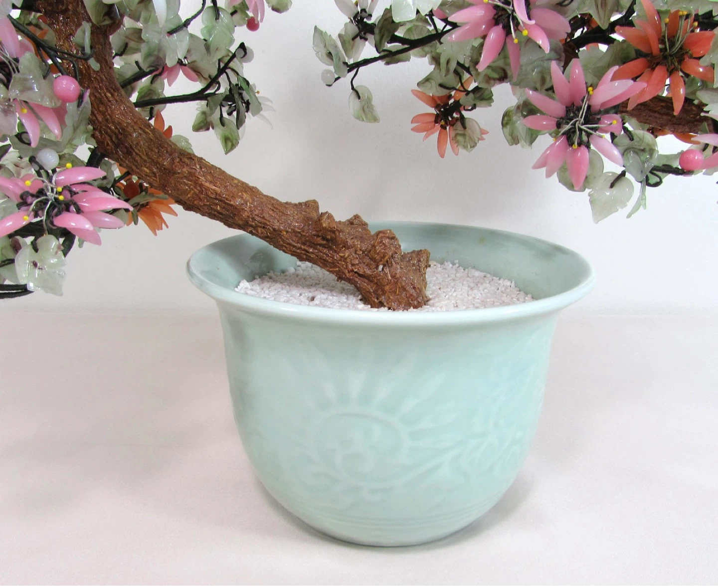 Jade and Glass Flower Bonsai Tree in Ceramic Pot - photo 4