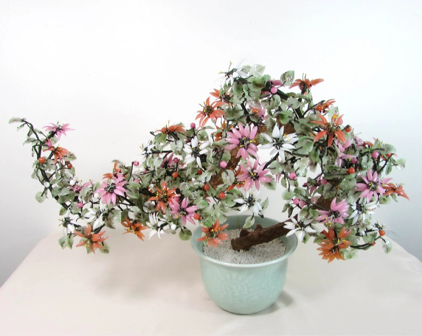 Jade and Glass Flower Bonsai Tree in Ceramic Pot - photo 2
