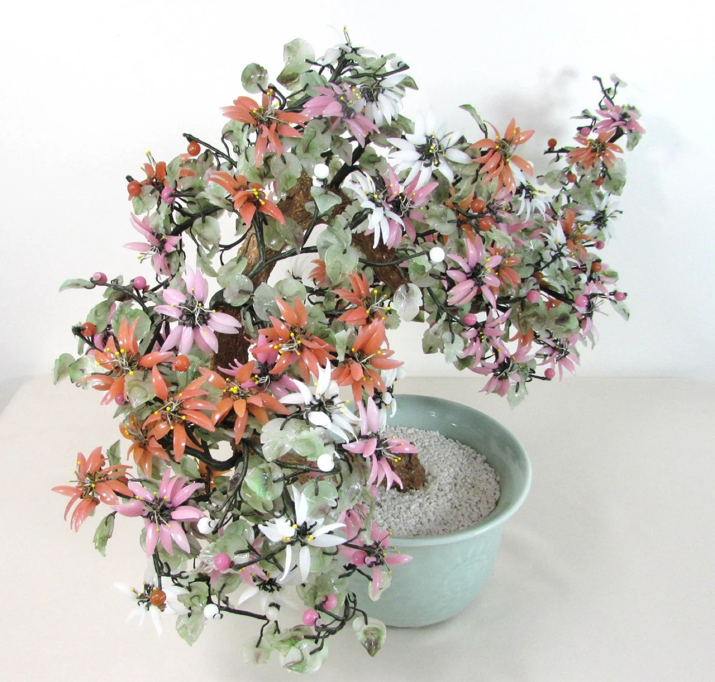 Jade and Glass Flower Bonsai Tree in Ceramic Pot - photo 5